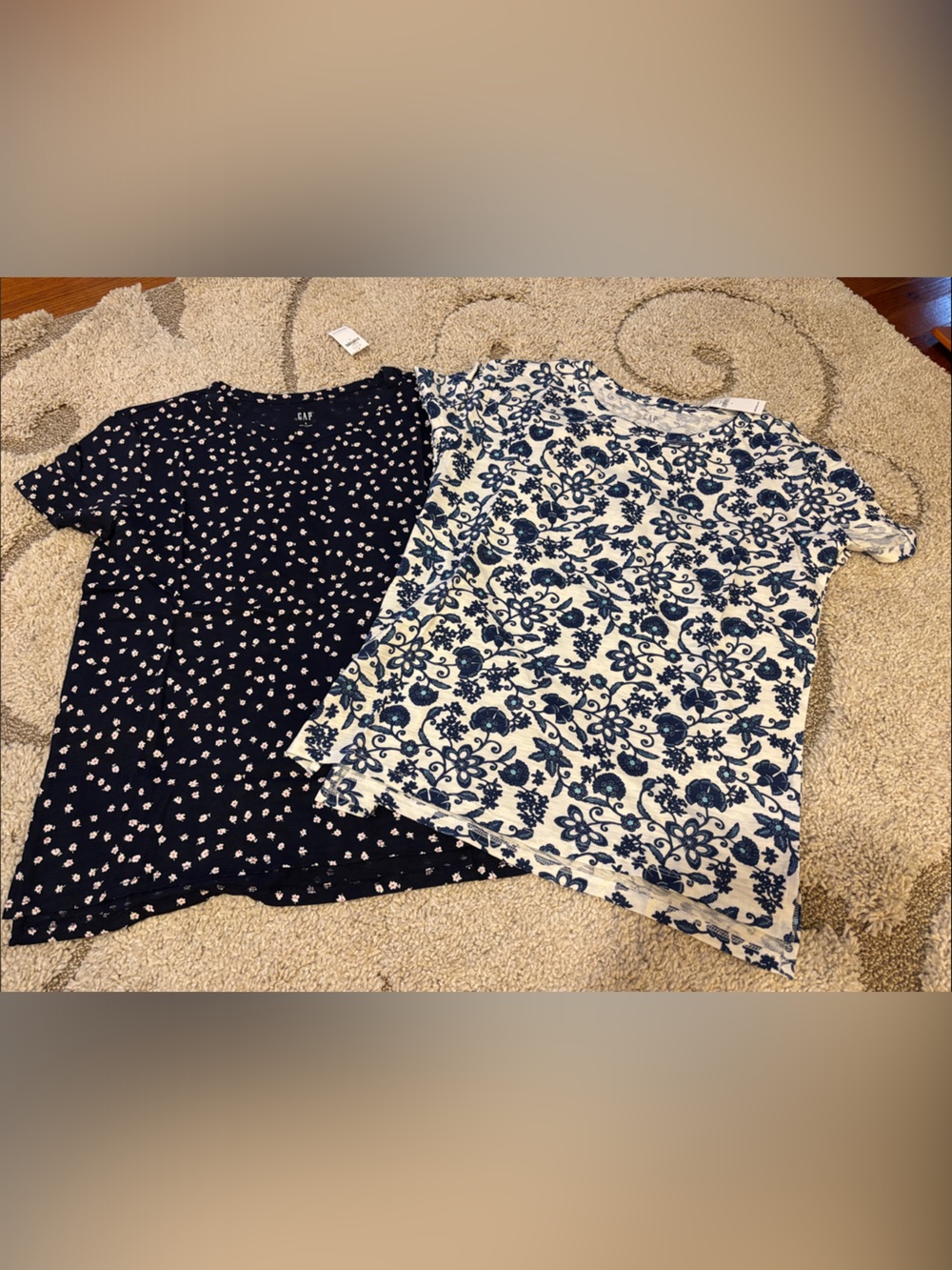 GAP Navy Floral Tee & White Navy Floral Print Short Sleeve Tops - Set of 2